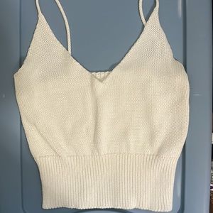 John Galt Cropped White Knit Tank Top